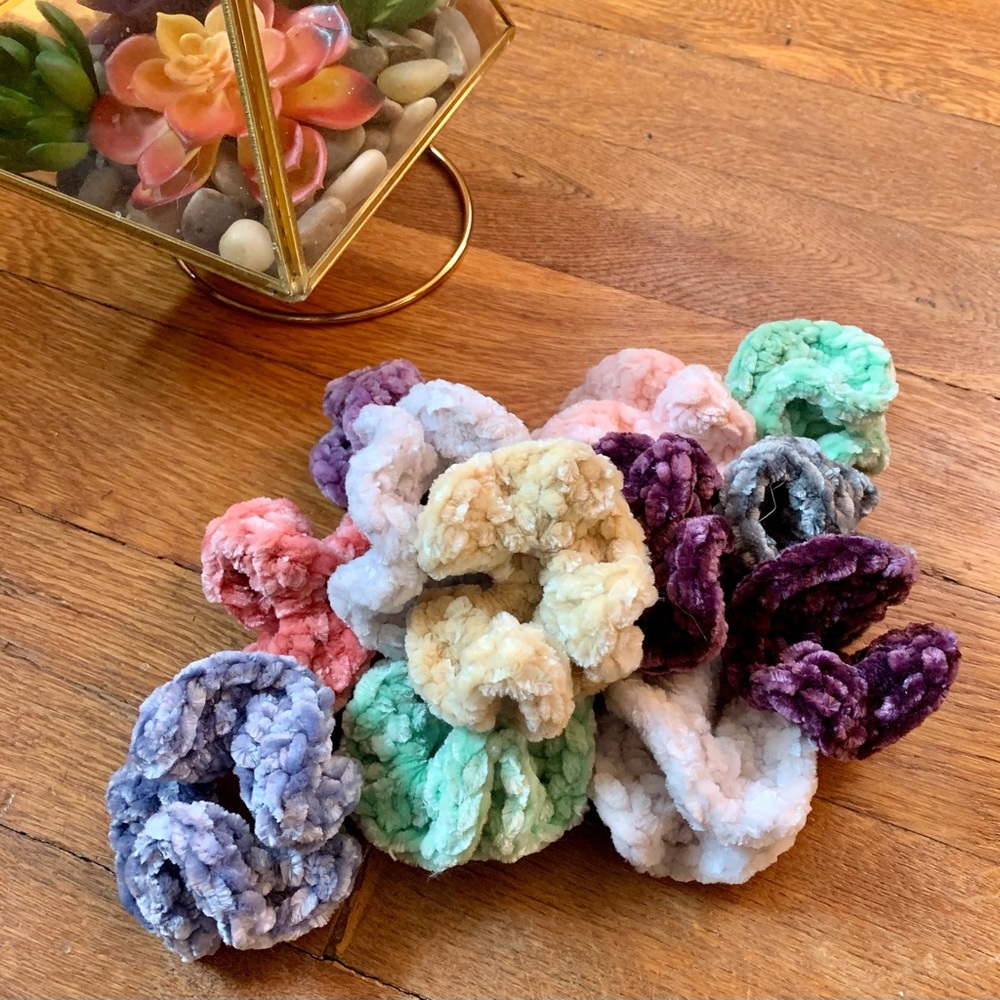 Set of 4 Velvet Crochet Scrunchies